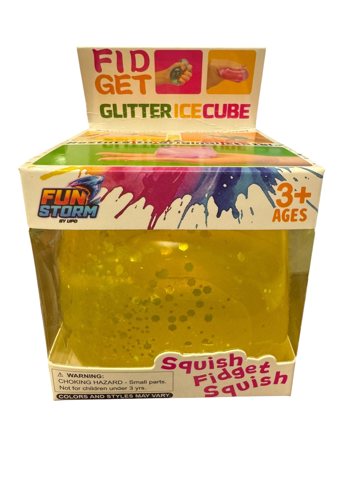 Fun Storm FIdget Glitter Ice Cube Squishy Toy - 3 inch LARGE - Random Color