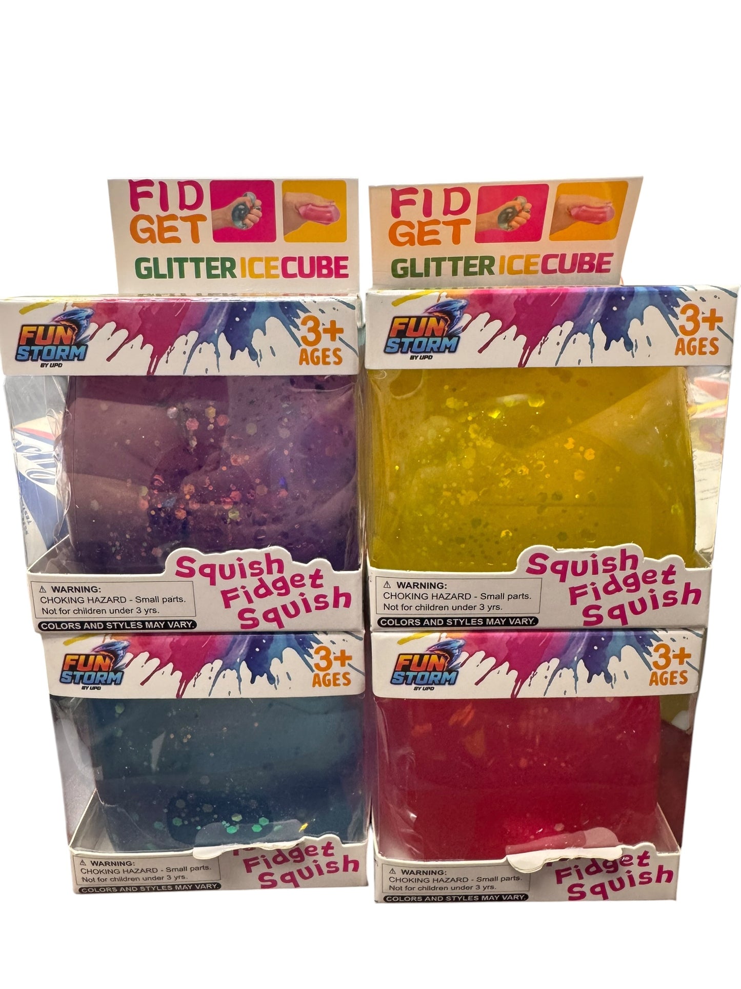 Fun Storm FIdget Glitter Ice Cube Squishy Toy - 3 inch LARGE - Random Color