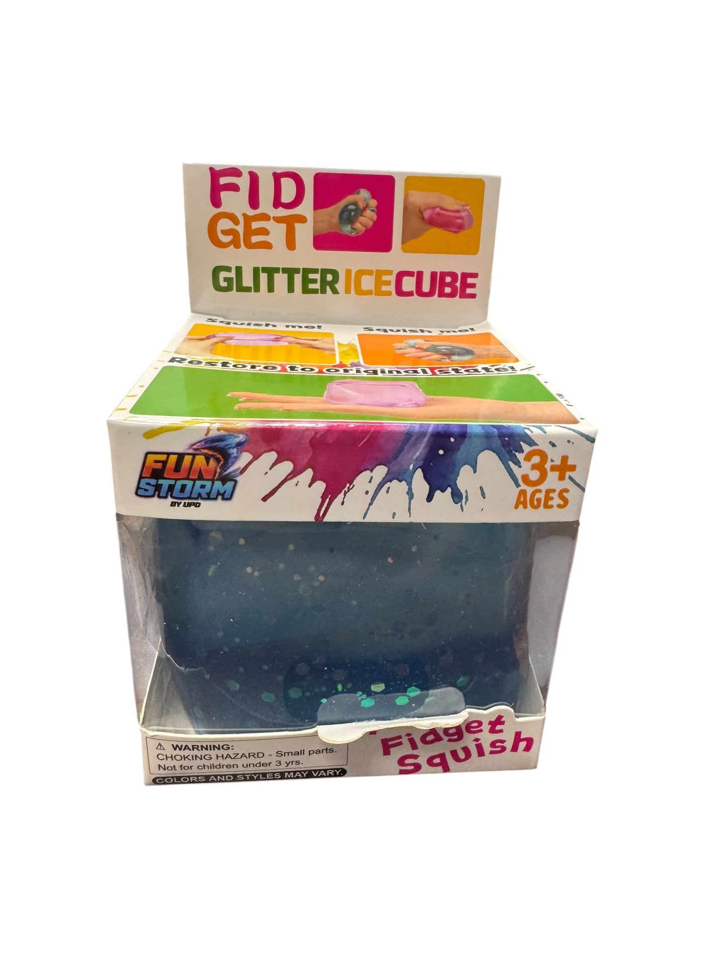 Fun Storm FIdget Glitter Ice Cube Squishy Toy - 3 inch LARGE - Random Color