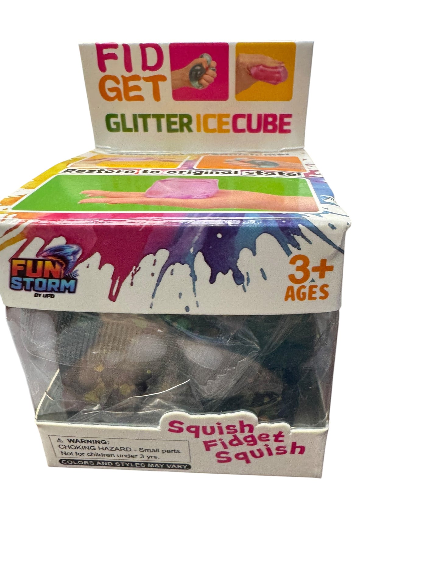 Fun Storm FIdget GLITTER Ice Cube Squishy Toy - 2 inch MEDIUM - Choose Your Color (Copy)